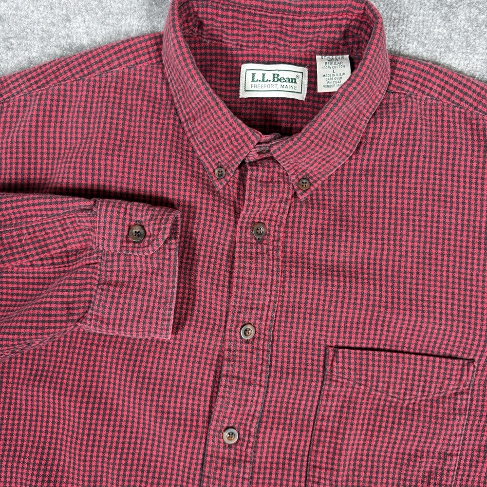 Vintage LL Bean Shirt Men's Large Red Check Flannel Ling Sleeve Button Up‎ USA